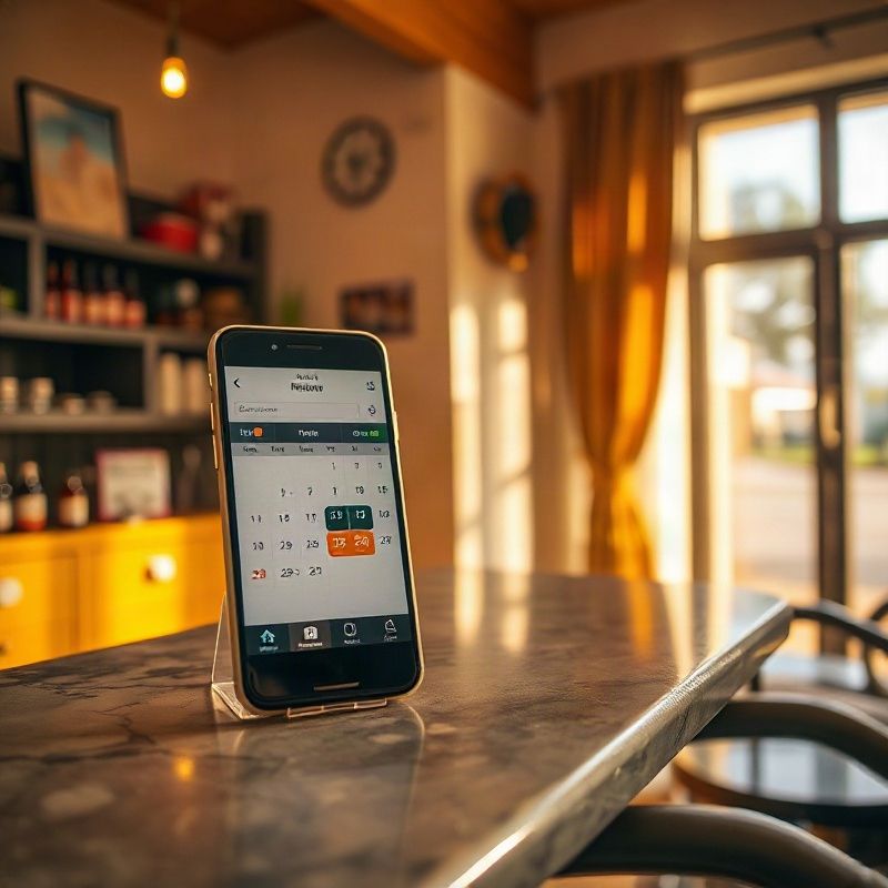 A Mombasa salon reception desk with a phone showing an appointment calendar